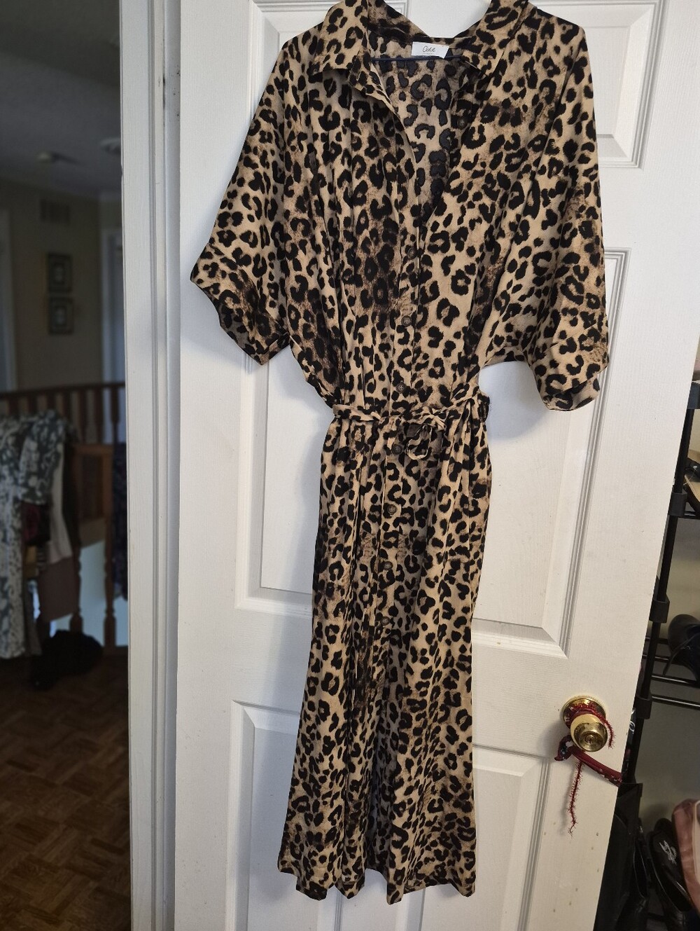 Oddi Leopard Print Midi Dress with Belt - Tan/Black